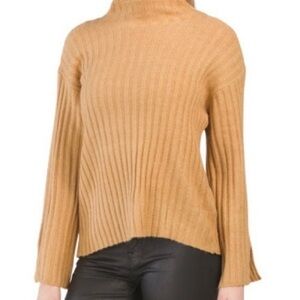 GENERATION K Small Knit Camel Cowl Neck Sweater Soft Ribbed Stretch cottagecore
